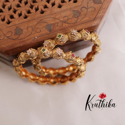 Beautiful Antique AD Floral Bangles B379 (Set Of 2)
