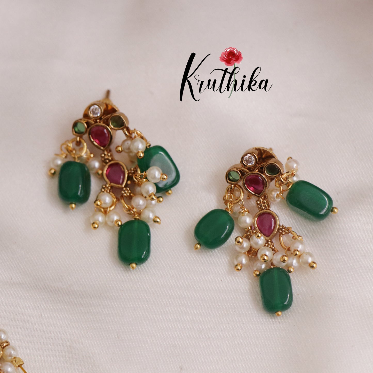 Trendy Kemp Invisible Chain with Green Beads Drops NC2310