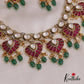 Premium Leaf Motifs Moissanite Jadau Choker With Green Bead Drops NC2727