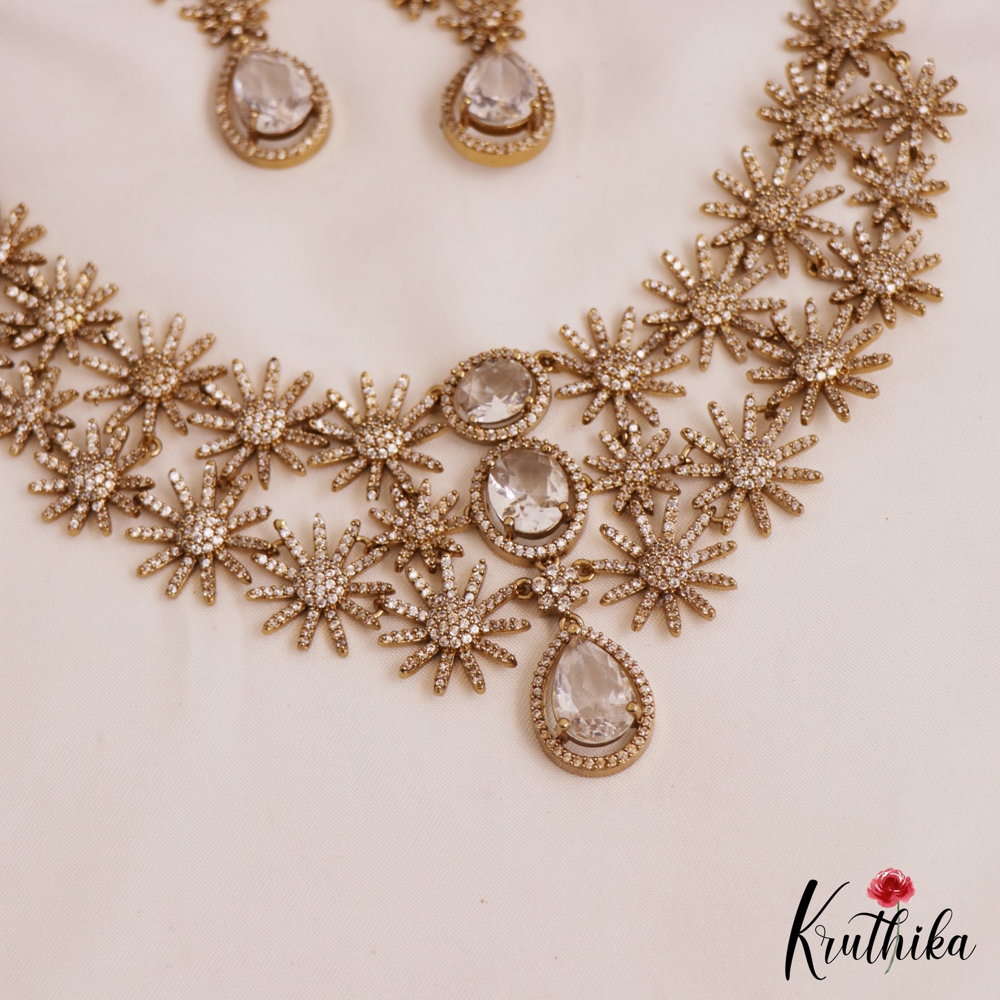 Beautiful Floral Motifs Diamond-Finish Gold-Tone AD Necklace NC2779 (Available In 2 Colors)