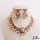 Gorgeous Floral Motifs Jadau Necklace With Green Bead Drops NC3218 (Available In 3 Colors)