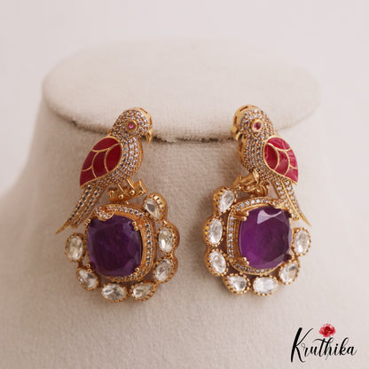 Gorgeous Parrot Motif Polki Victorian Stud Earrings E1099 (Available In 7 Colors)