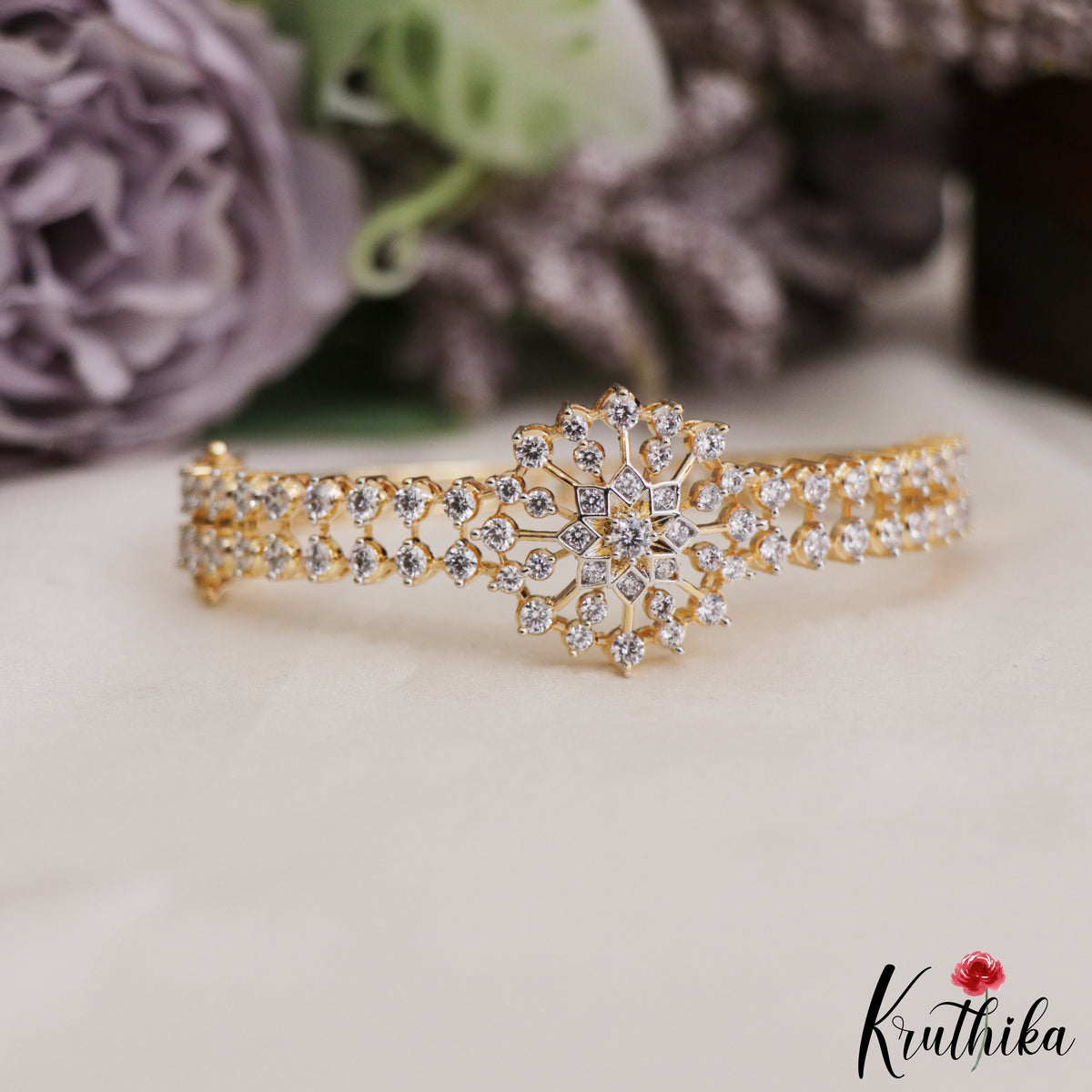Premium AD Floral Design Openable Bracelet B584