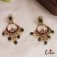 Sparkling Leaf Motifs Chandbali Kemp Earrings With Bead Drops E995 (Available In 2 Colors)