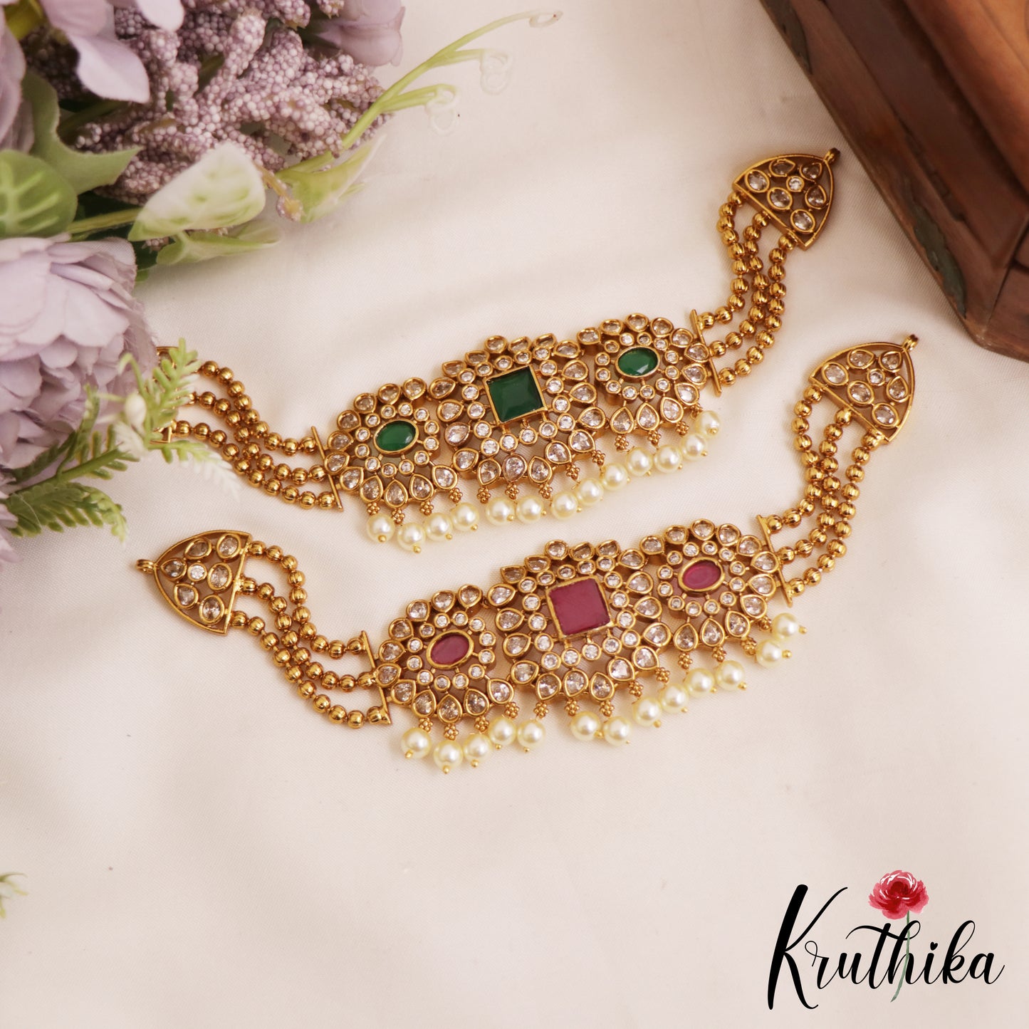 Elegant Floral Motifs AD Chocker With Triple Strand Bead Chains NC2809 (Available In 2 Colors)