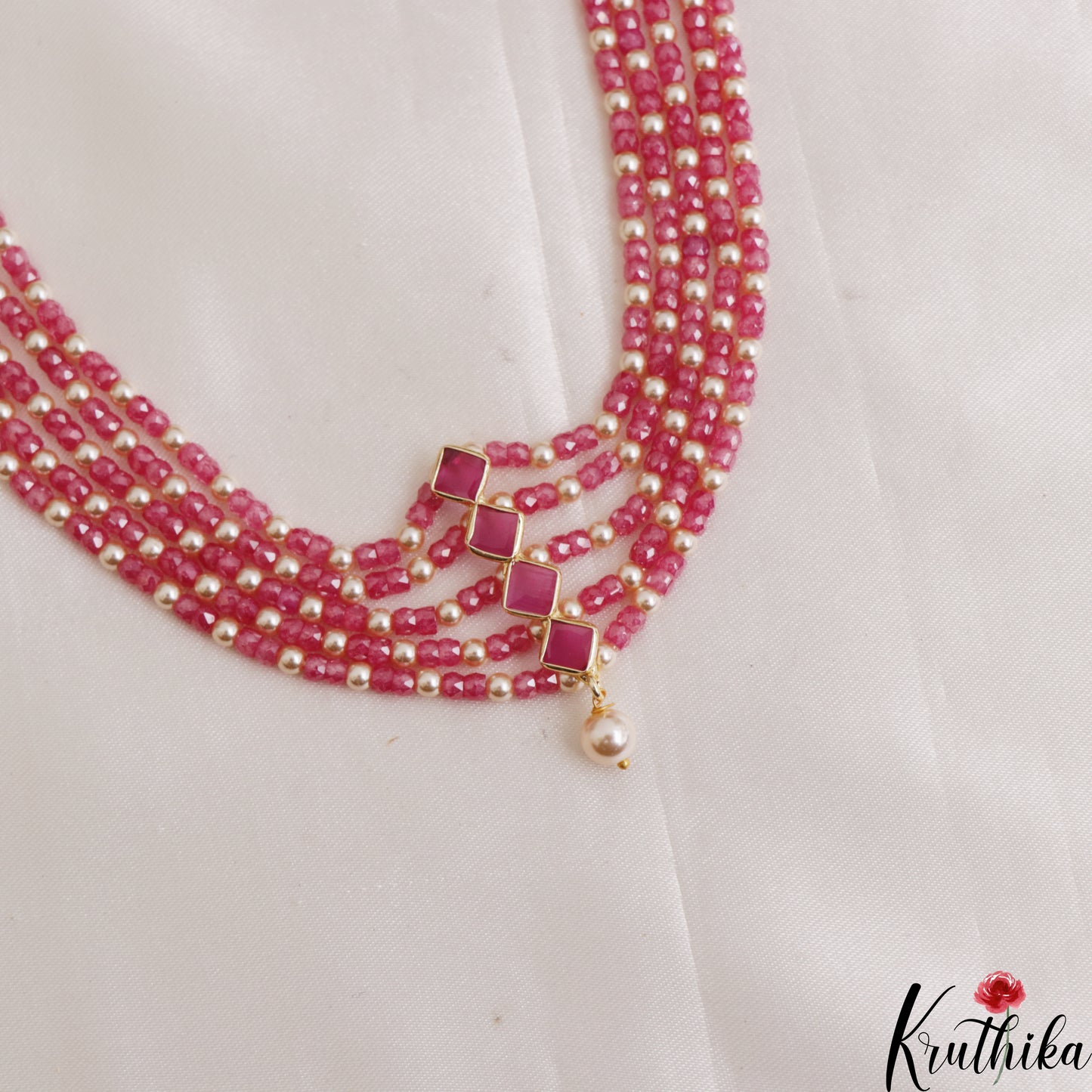 Trendy Teardrop Motifs Multi Layer Pearl Bead Haaram LH2134