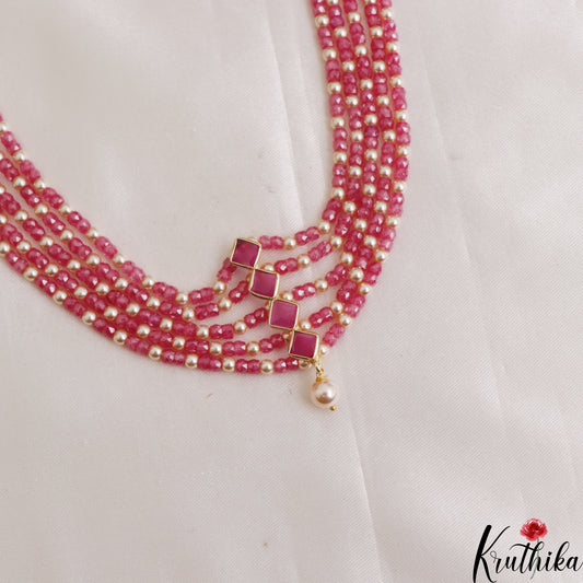 Trendy Square Motifs Multi Layer Pearl Bead Haaram LH2134 (Available In 5 Colors)