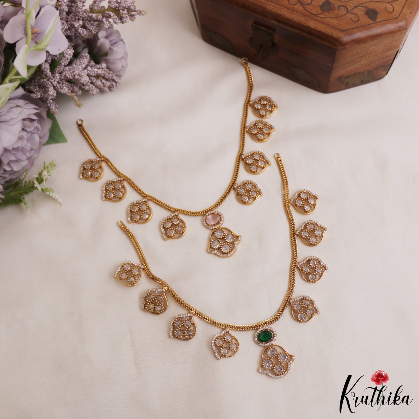 Sparkling Floral Motifs AD Victorian Necklace NC2965 (Available In 5 Colors)