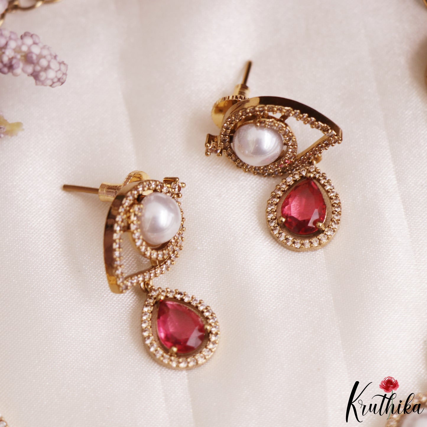 Elegant Pearl Leaf Motifs CZ Victorian Necklace NC3154 (Available In 6 Colors)