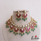 Premium Leaf Motifs Moissanite Jadau Choker With Green Bead Drops NC2727