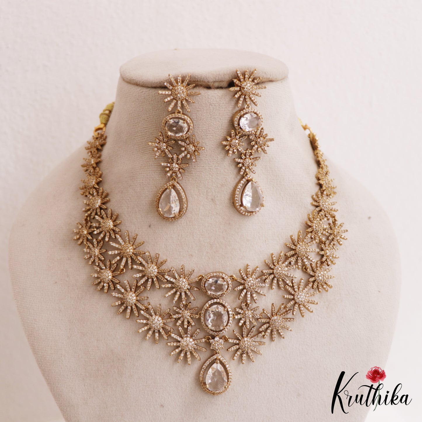 Beautiful Floral Motifs Diamond-Finish Gold-Tone AD Necklace NC2779 (Available In 2 Colors)
