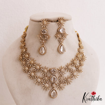 Beautiful Floral Motifs Diamond-Finish Gold-Tone AD Necklace NC2779 (Available In 2 Colors)