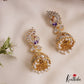 Sparkling Peacock Motifs AD Jhumkas With Pearl Drops E1095 (Available In 3 Colors)