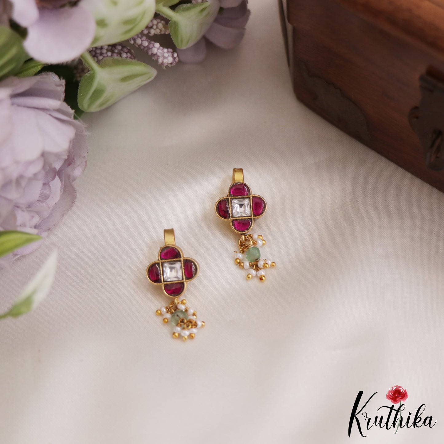 Simple Kemp Earcuffs | Upper Earrings | Bugadi Earrings With Pearl And Bead Drops E867