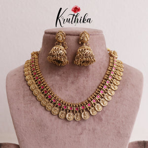 Premium Lakshmi Jadau Coin/Bottu Necklace NC2010 (Available in 4 Colours)