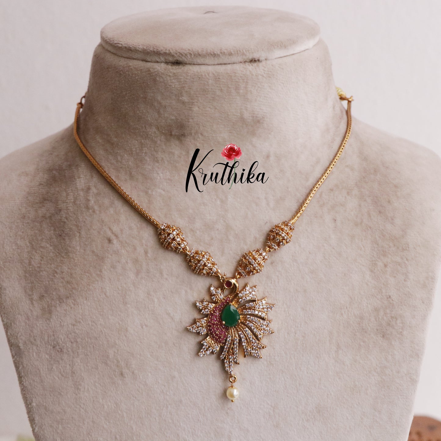 Simple CZ Peacock Pendant Chain Set NC2124