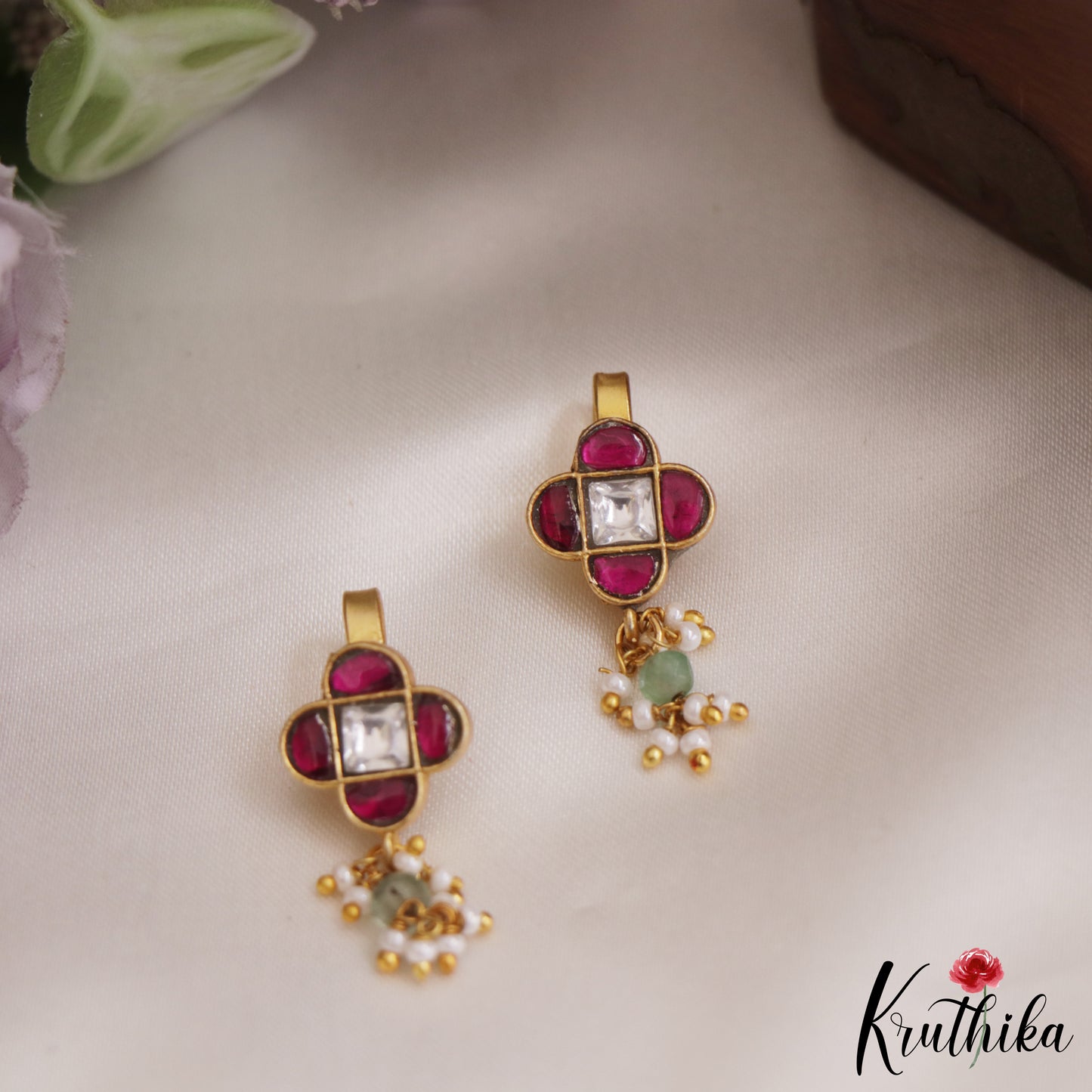 Simple Kemp Earcuffs | Upper Earrings | Bugadi Earrings With Pearl And Bead Drops E867