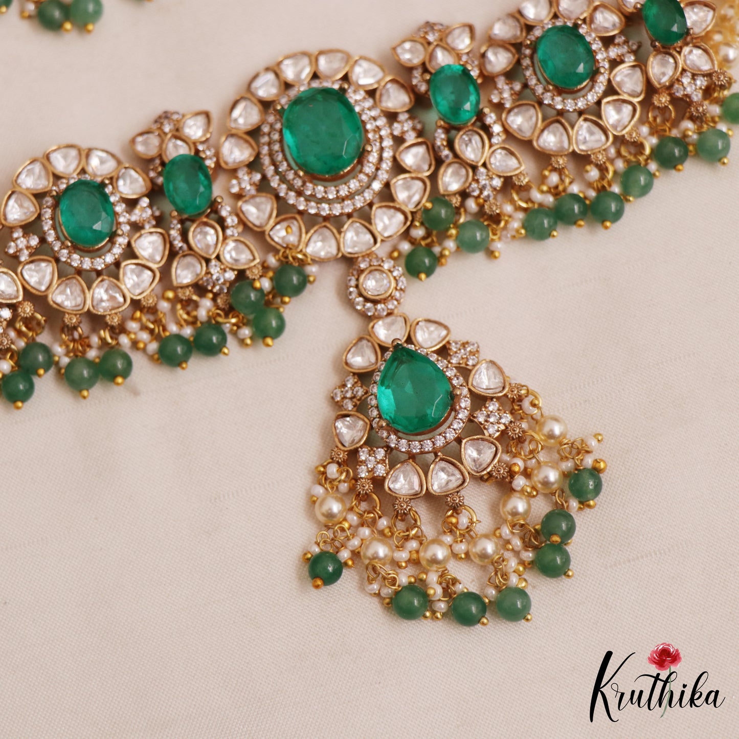 Stunning Polki Victorian Choker With Multi Pearl Strand Chain NC3002 (Available IN 2 Colors)