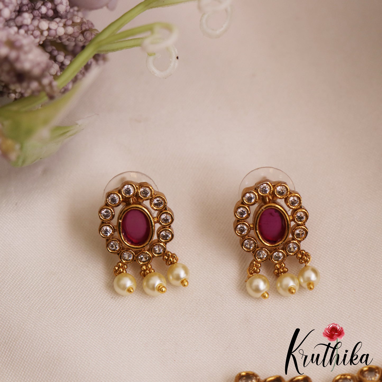 Elegant Floral Motifs AD Chocker With Triple Strand Bead Chains NC2809 (Available In 2 Colors)