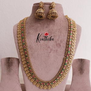 Premium Jadau Lakshmi Coin/Bottu Haaram LH1883 (Available in 4 Colours)