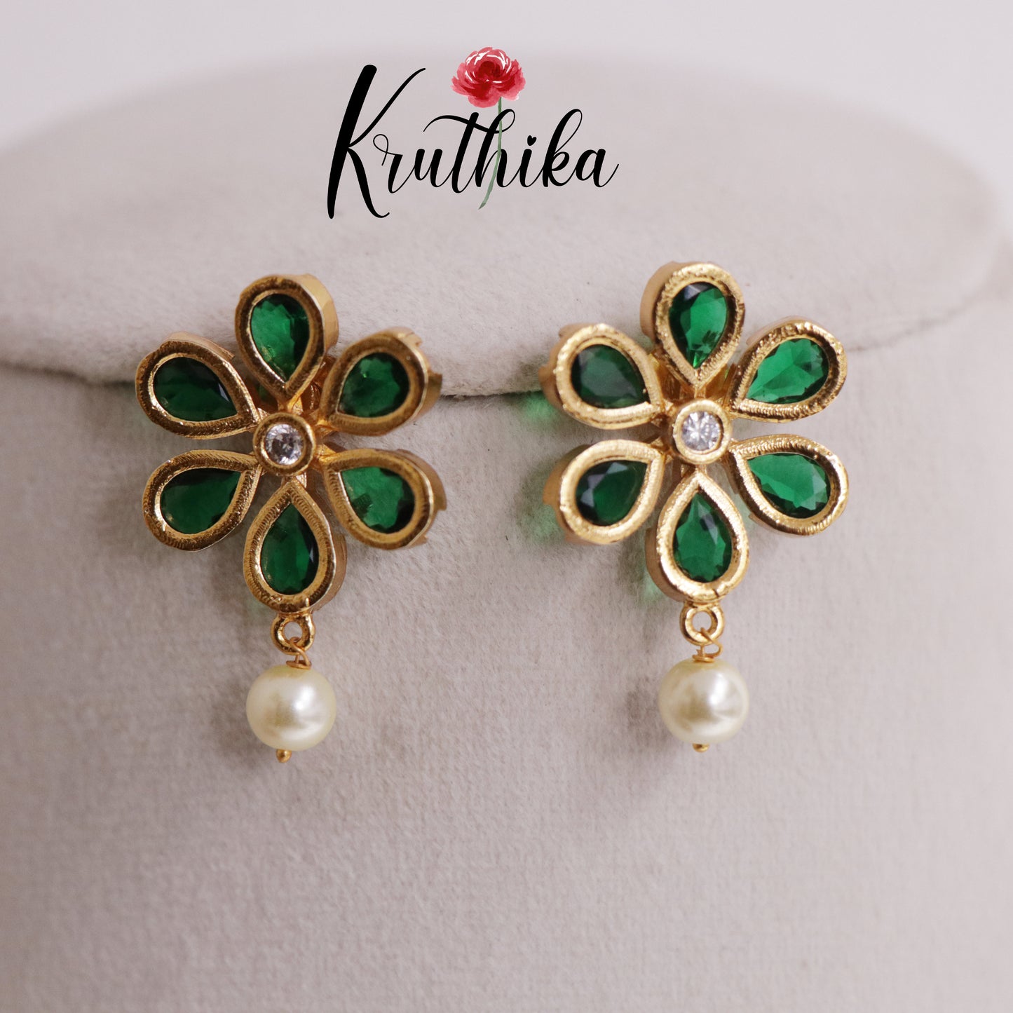 Beautiful Floral Ear Studs Pearl Drop E705 (Available in 5 Colours)