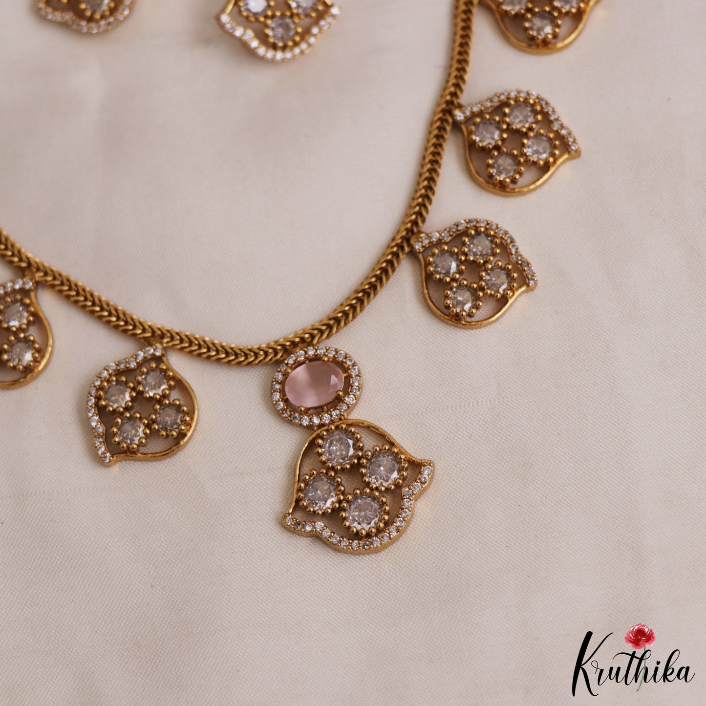 Sparkling Floral Motifs AD Victorian Necklace NC2965 (Available In 5 Colors)