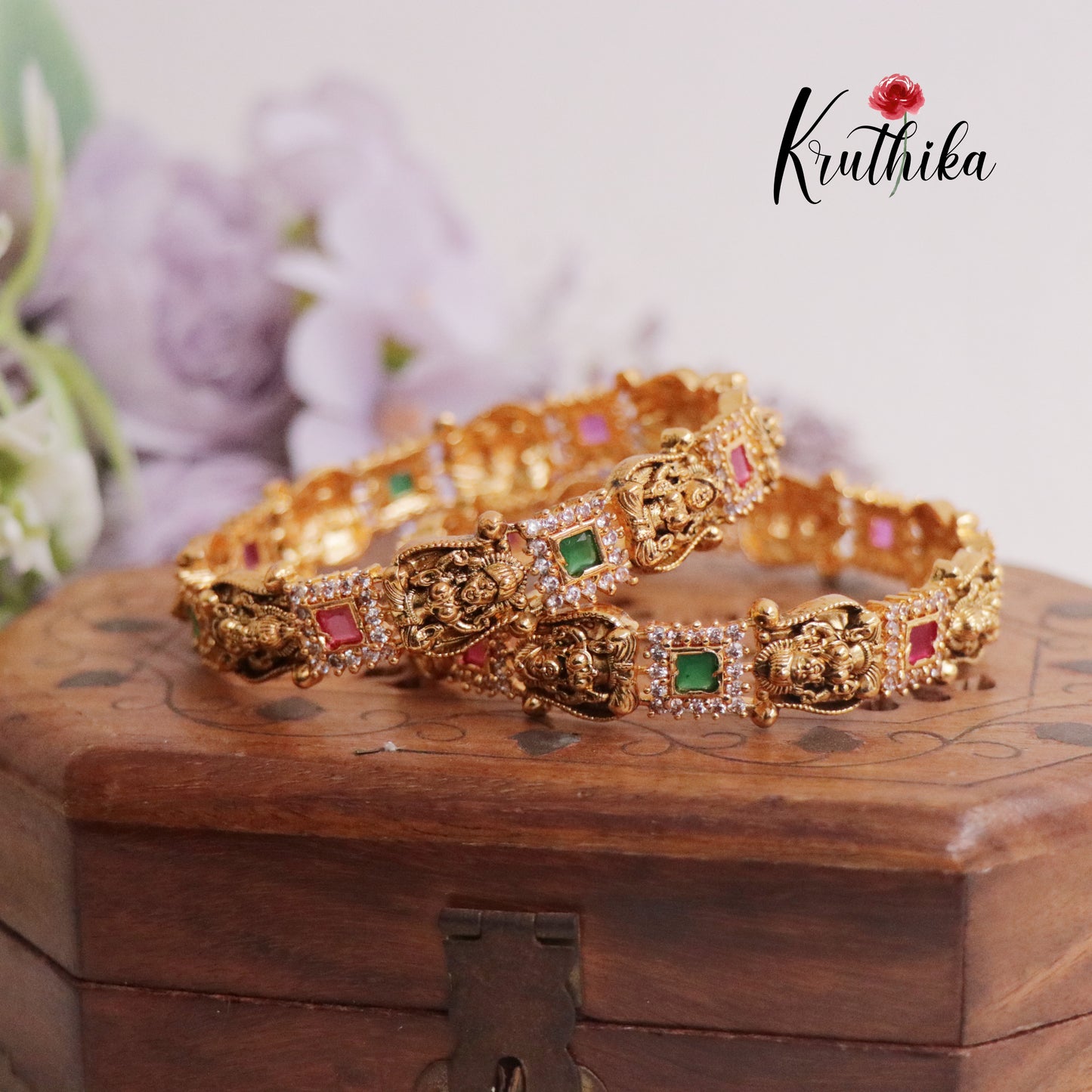 Beautiful AD Lakshmi Victorian Bangles B245 (Set of 2 Bangles)
