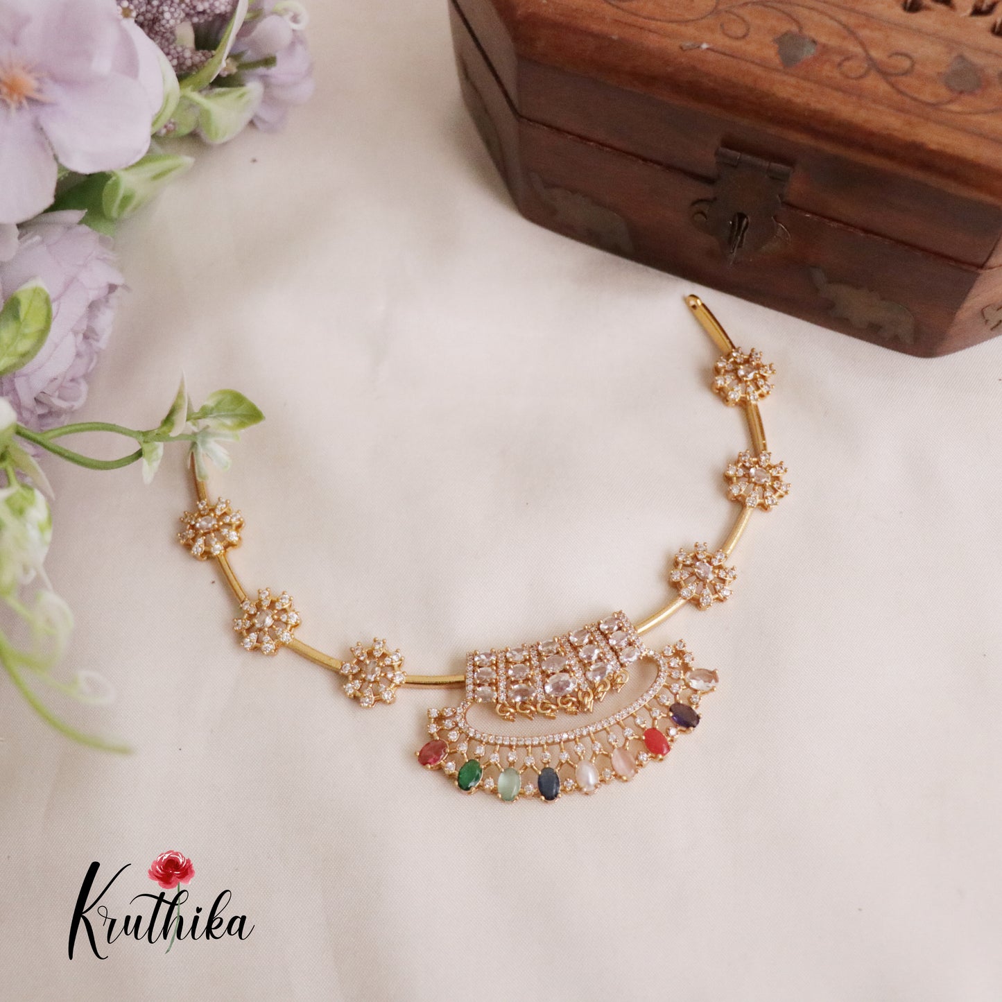 Gorgeous Floral Kundan Contemporary Necklace Set NC2163 (Available in 7 Colours)