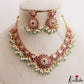 Gorgeous Floral Motifs Jadau Necklace With Green Bead Drops NC3218 (Available In 3 Colors)