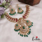 Premium Teardrop Motifs Moissanite Jadau Necklace With Green Bead Drops NC2729