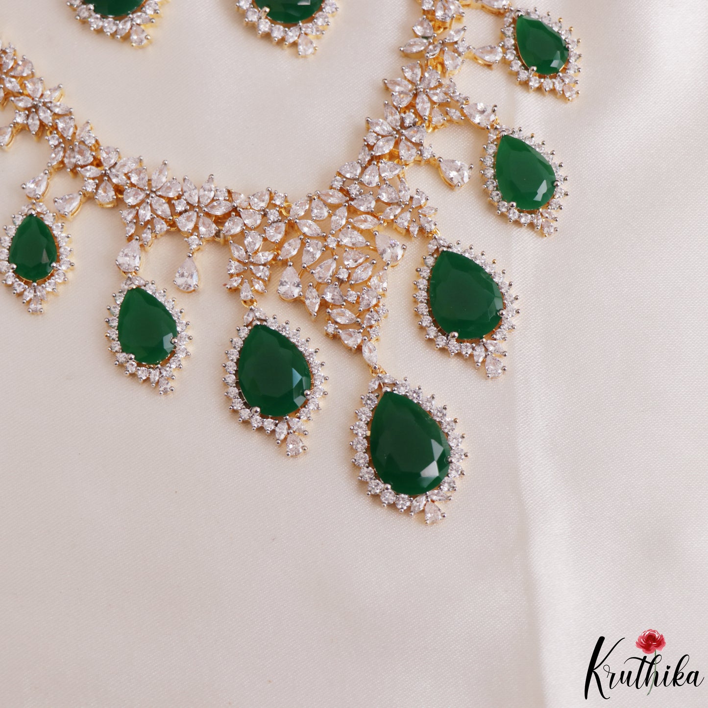 Sparkling Teardrop Motifs Diamond-Finish CZ Victorian Necklace NC3262 (Available In 2 Colors)