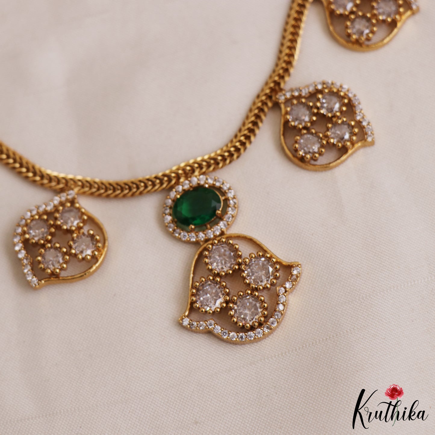 Sparkling Floral Motifs AD Victorian Necklace NC2965 (Available In 5 Colors)