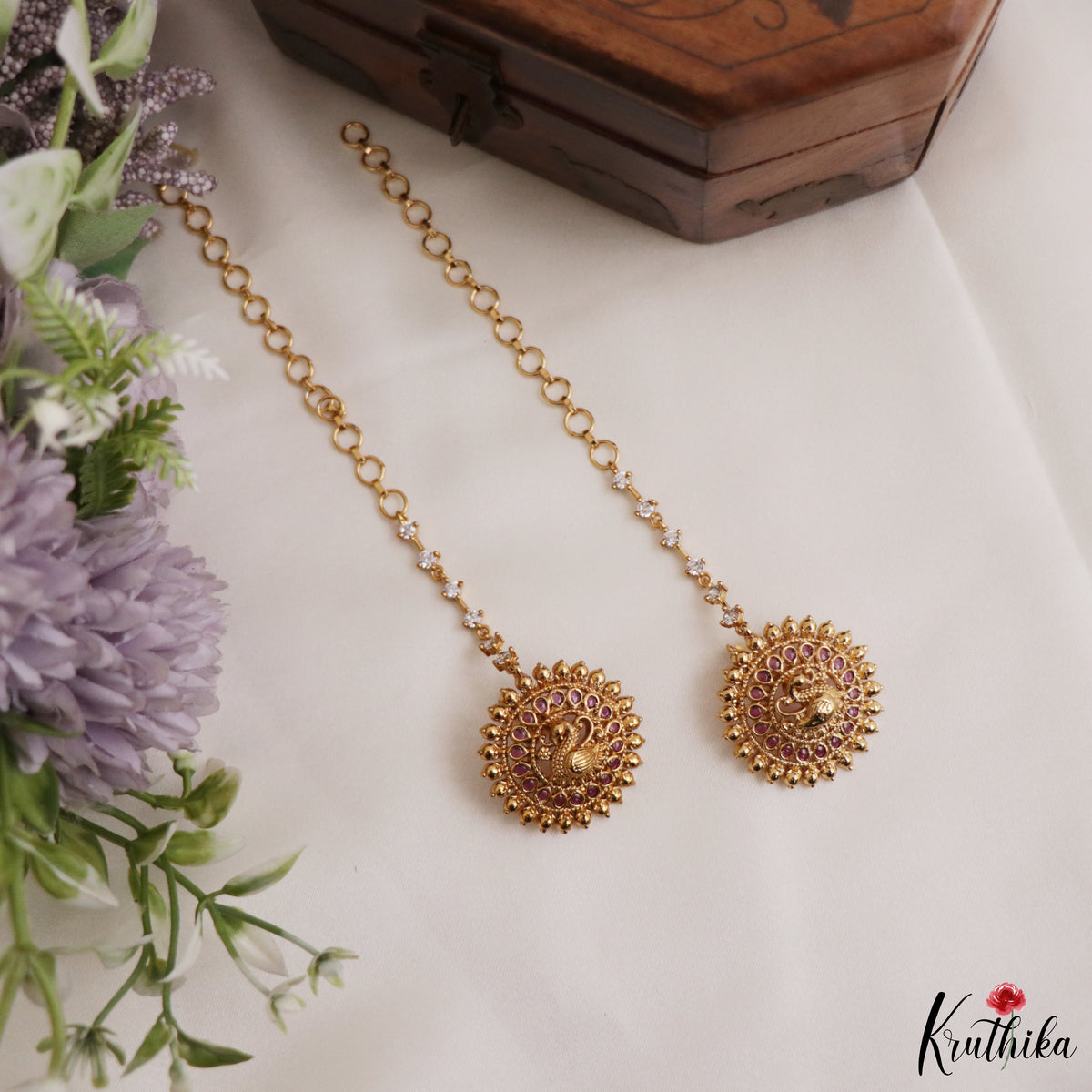 Pretty Peacock Kemp Studs with AD Earchains E1235