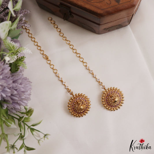 Pretty Peacock Kemp Studs with AD Earchains E1235