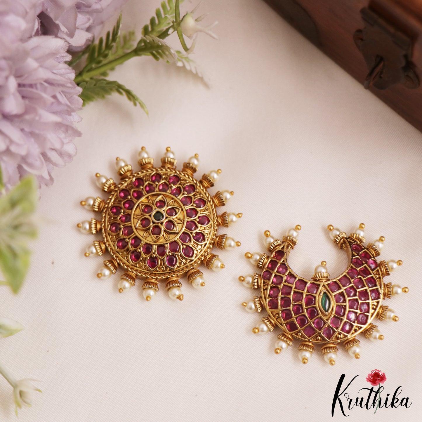 Traditional Antique Floral Motifs Chandra Surya Jadau Hair Ornaments J372