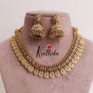 Premium Lakshmi Jadau Coin/Bottu Necklace NC2010 (Available in 4 Colours)