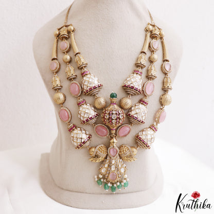 Stunning CZ Victorian Statement Haaram With Green Bead Drops LH2218 (Available In 3 Colors)