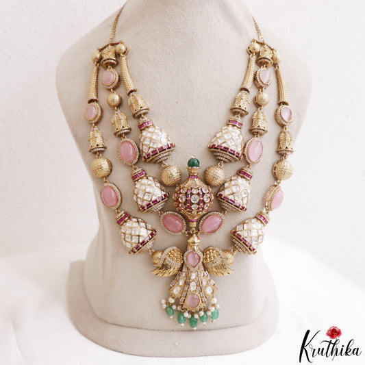 Stunning CZ Victorian Statement Haaram With Green Bead Drops LH2218 (Available In 3 Colors)