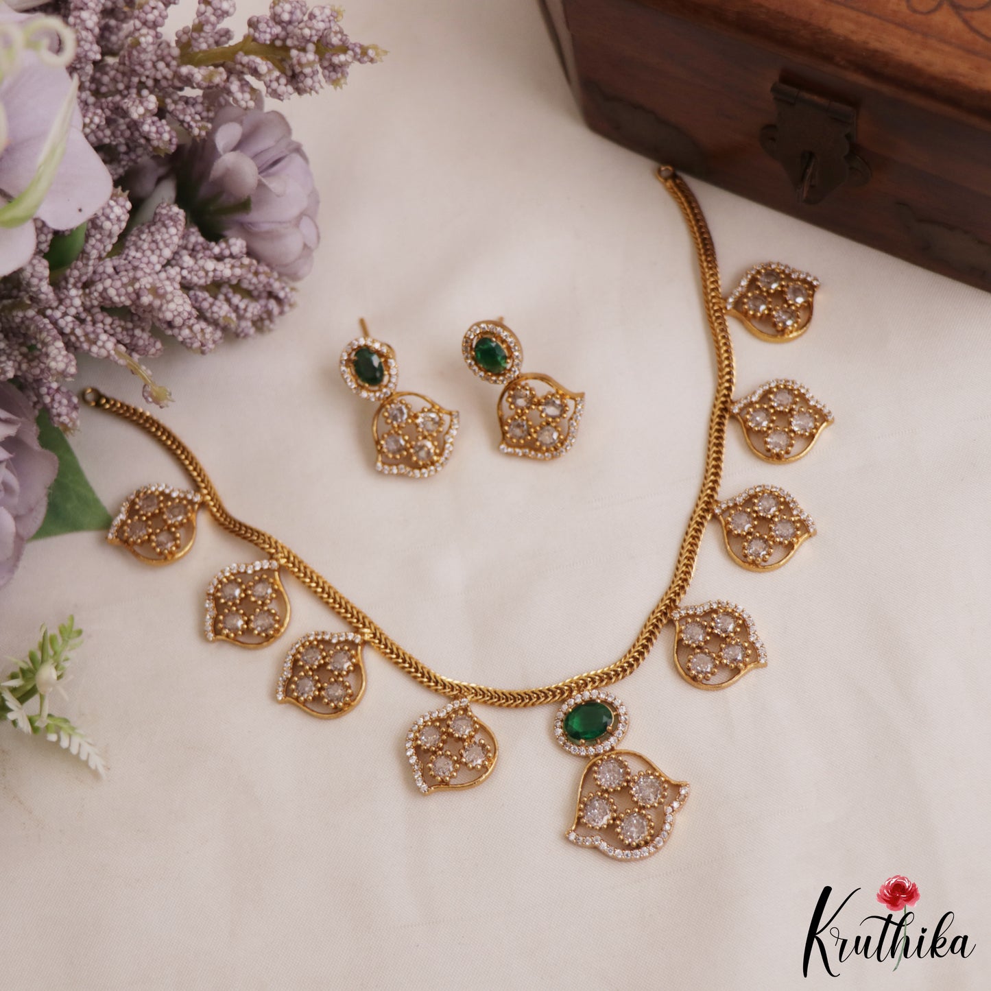 Sparkling Floral Motifs AD Victorian Necklace NC2965 (Available In 5 Colors)