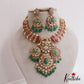 Premium Teardrop Motifs Moissanite Jadau Necklace With Green Bead Drops NC2729