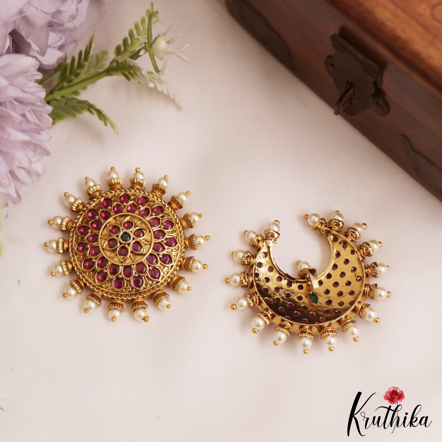 Traditional Antique Floral Motifs Chandra Surya Jadau Hair Ornaments J372