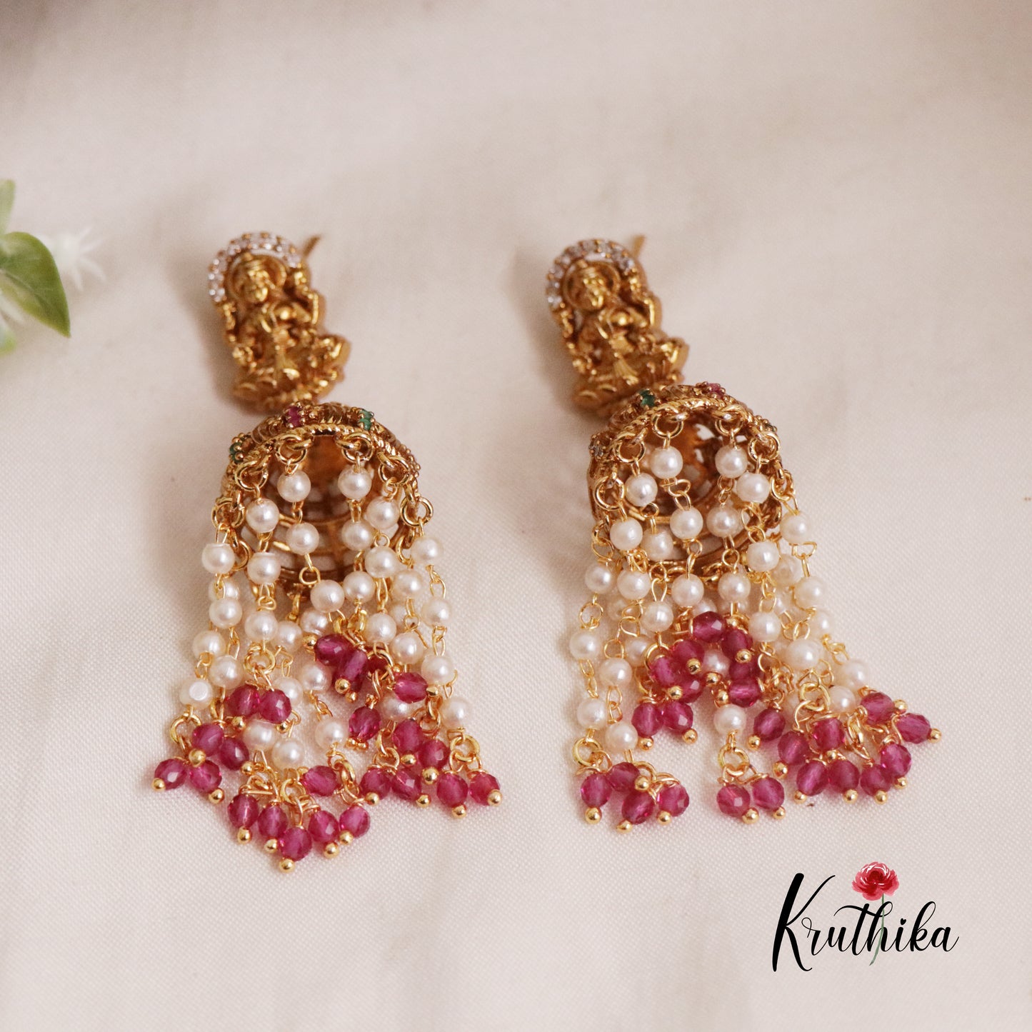 Trendy CZ Lakshmi Jhumka with Pearl Drops E634  (Available in 2 Colors)