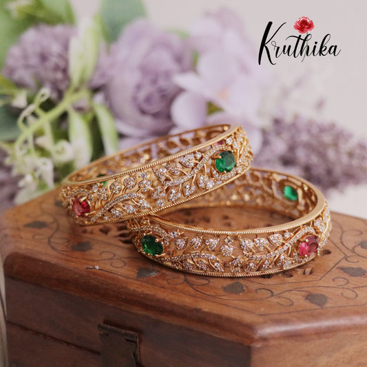Beautiful CZ Sparkling Leaf Design Bangles B243 (Set of 2 Bangles)