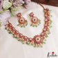 Gorgeous Floral Motifs Jadau Necklace With Green Bead Drops NC3218 (Available In 3 Colors)