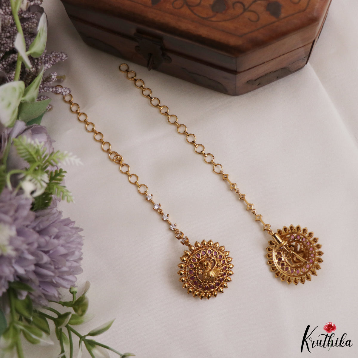 Pretty Peacock Kemp Studs with AD Earchains E1235