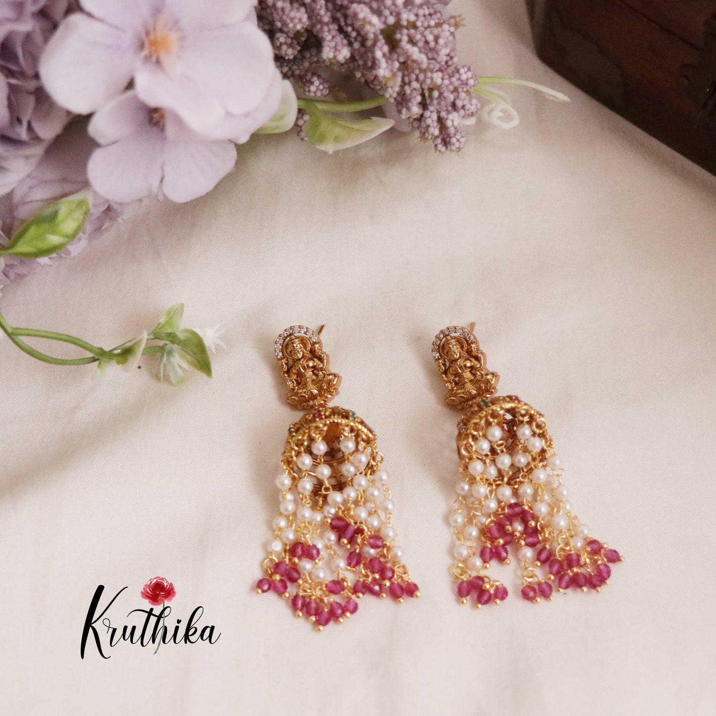 Trendy CZ Lakshmi Jhumka with Pearl Drops E634  (Available in 2 Colors)