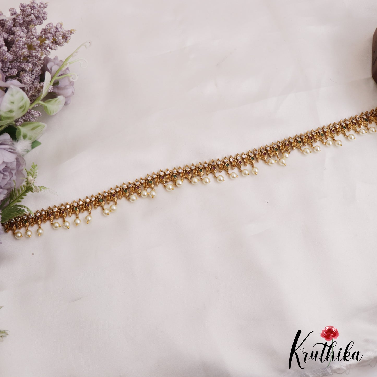 Classic Teardrop Motifs Hip Chain With Pearl Drops V344