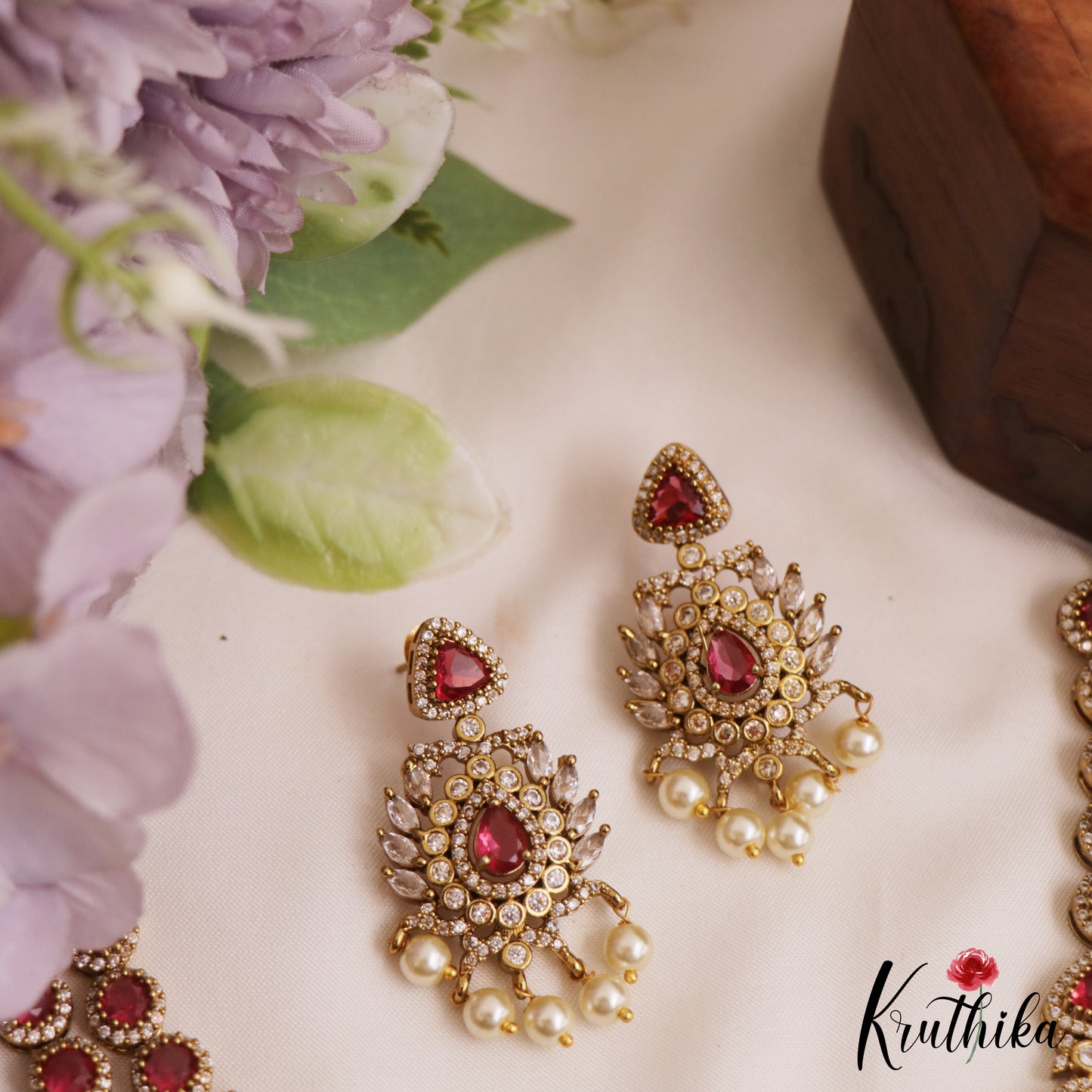 Stunning Geometric Motifs AD Victorian Necklace With Pearl Drops NC2772 (Available In 2 Colors)