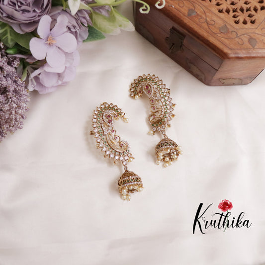 Simple AD Peacock Ear Cuff with Jhumka Drops E674 (Available in 2 Colors)