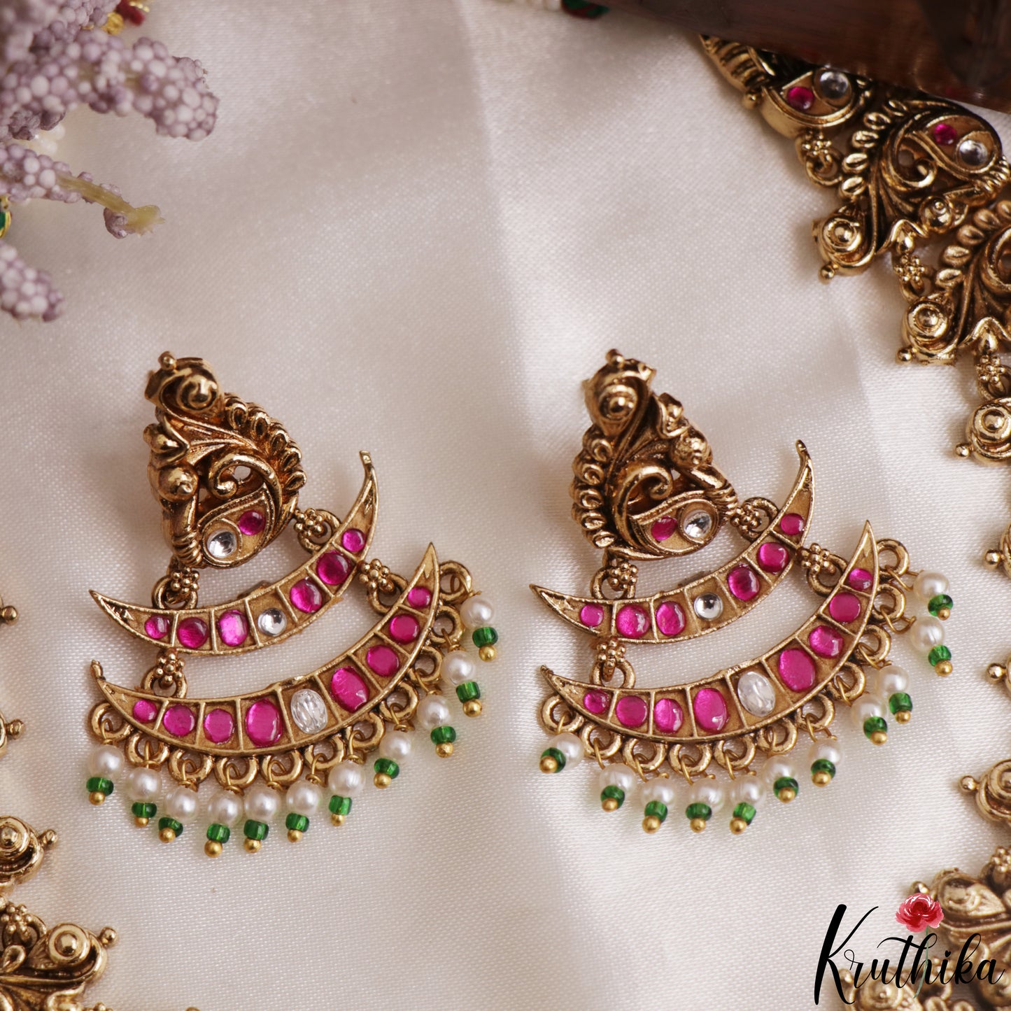 Stunning Antique Nagas Peacock Motifs Jadau Necklace With Pearl Drops NC3141